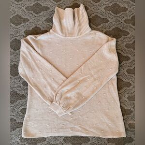 Women’s Cream Textured Turtleneck Neck Sweater-Size Medium